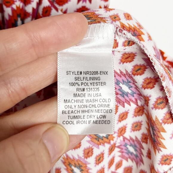 Socialite Womens Mini Skirt S Geometric Ikat Print Orange & Pink Pleated Pull On - Picture 5 of 5